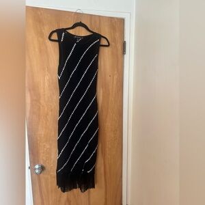 INC Black and White Striped Sleeveless fringe dress (M)